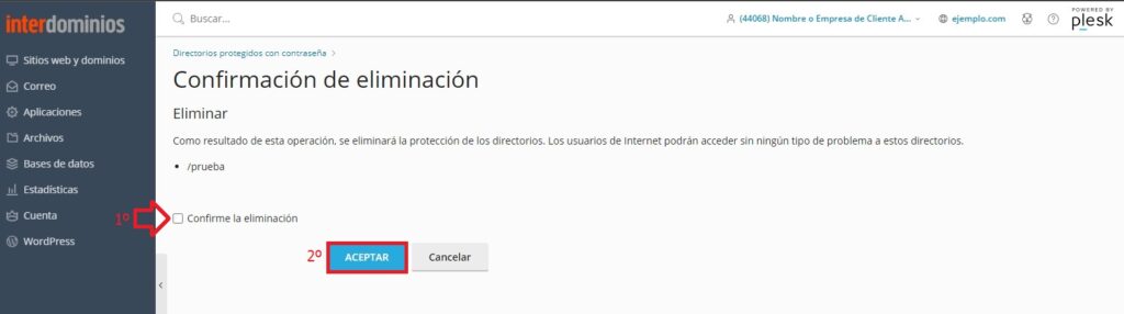 Confirmar eliminación de directorio protegido Confirmar eliminación de directorio protegido