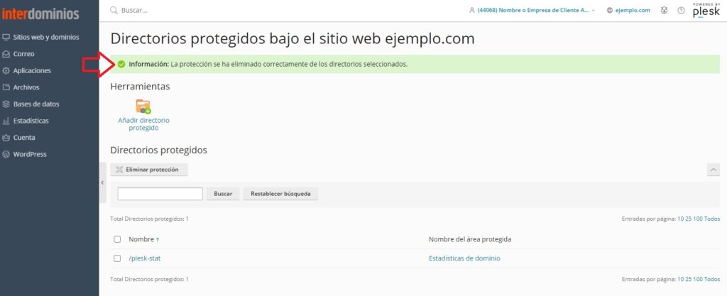 Directorio eliminado correctamente