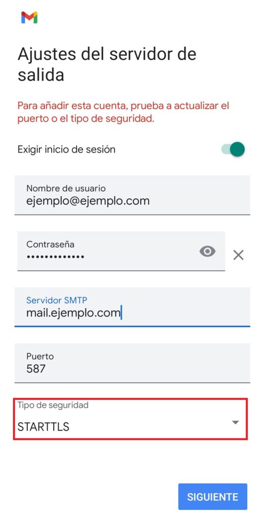 Editar configuración Salida SMTP
