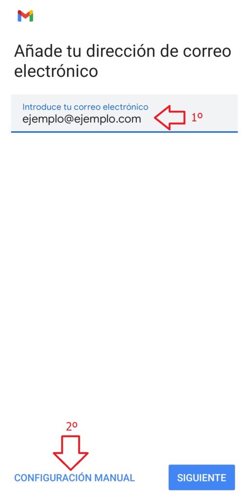 Introducimos la cuenta de correo a añadir