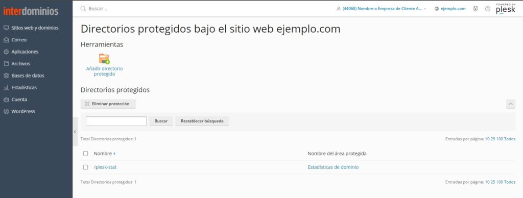 Listado de los directorios protegidos del dominio Listado de los directorios protegidos del dominio
