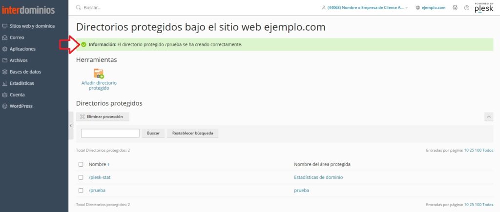 Nuevo directorio creado