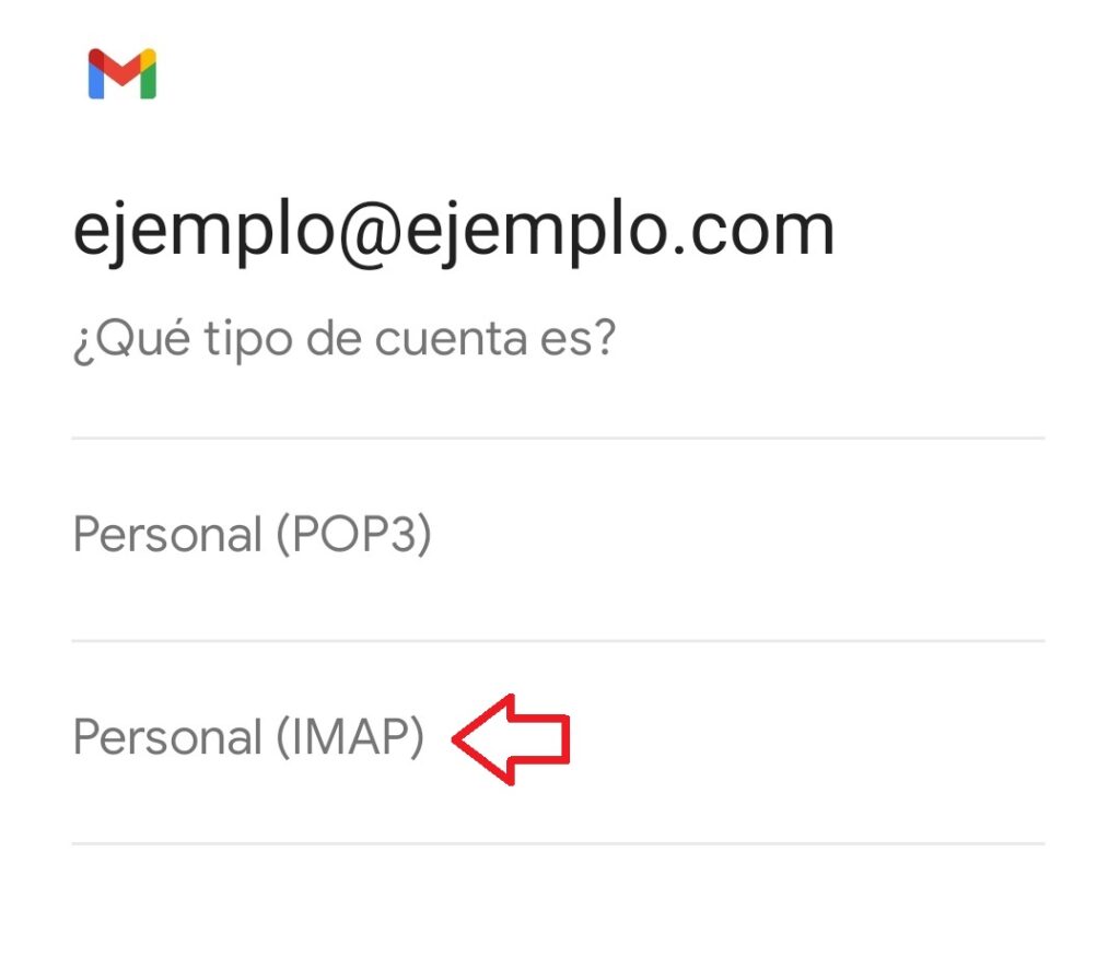 Seleccionamos IMAP