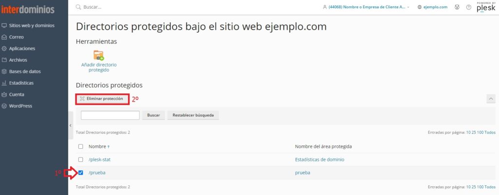 Seleccionar el directorio a eliminar Seleccionar el directorio a eliminar