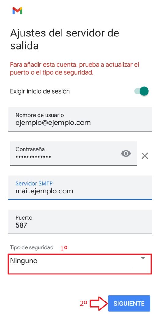Servidor SMTP correcto