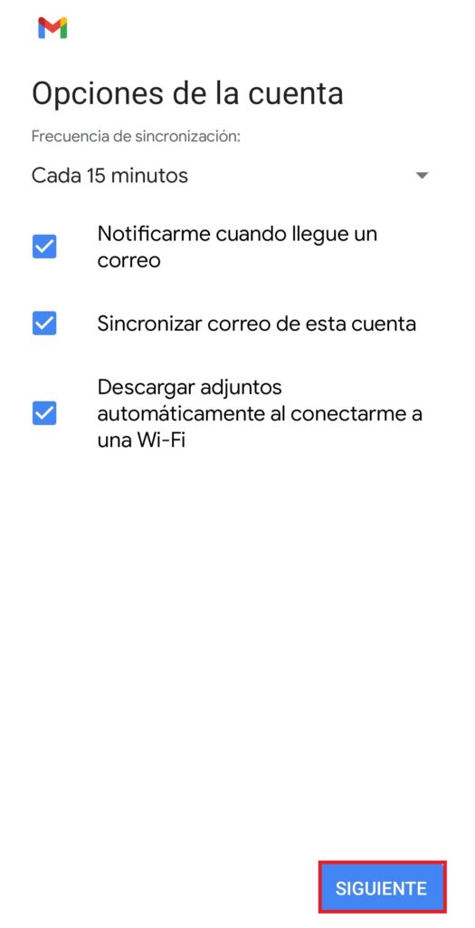 Sincronización cuenta IMAP