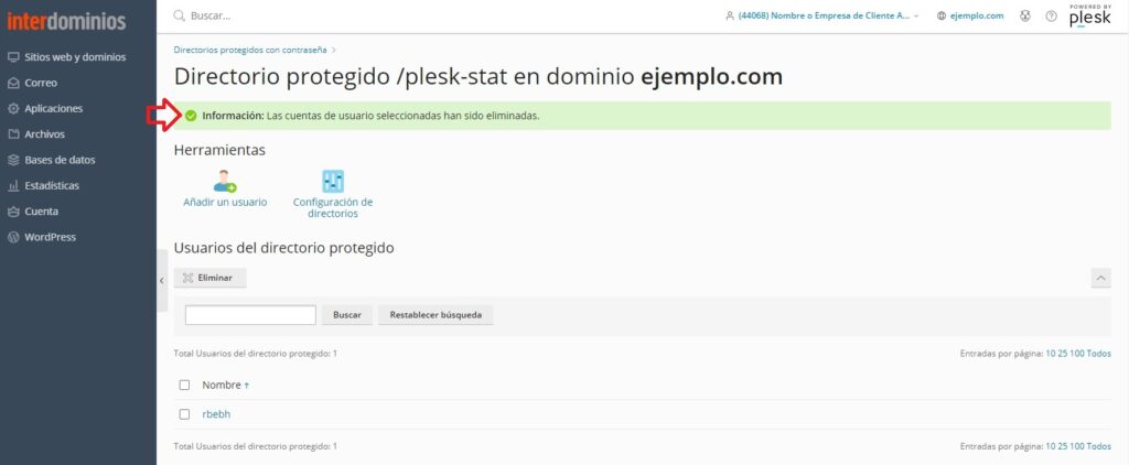 Usuario eliminado correctamente Usuario eliminado correctamente