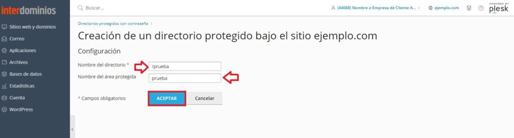 creación del directorio protegido creación del directorio protegido