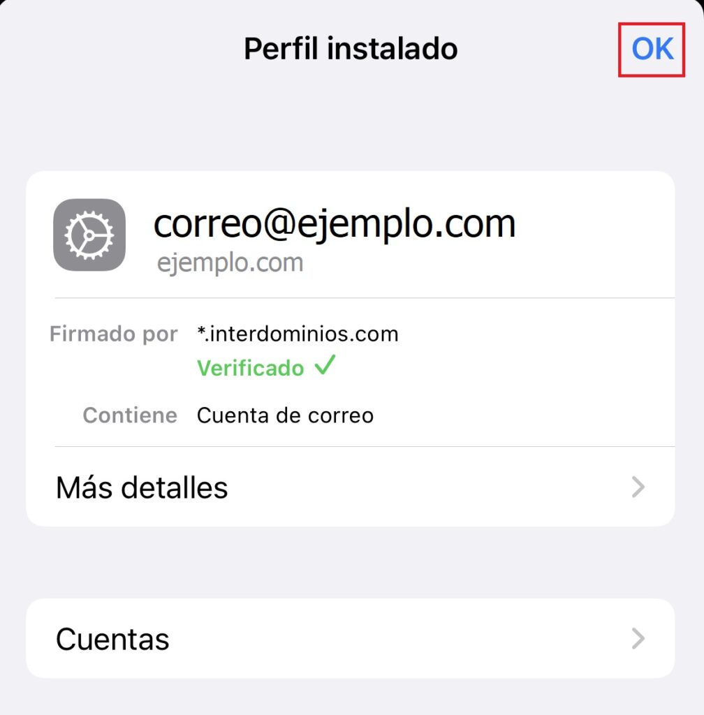 Perfil instalado correctamente en Iphone o IOS
