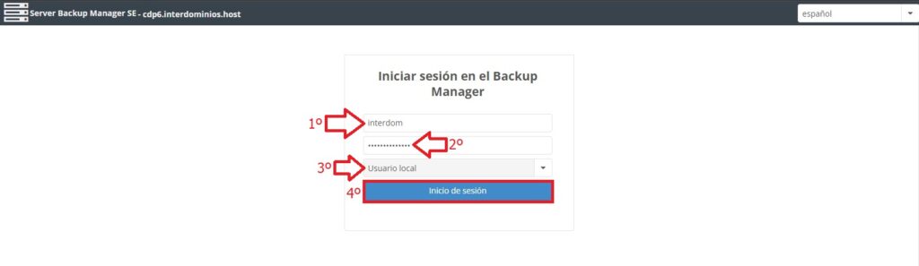 Acceder al panel del backup de un cloud